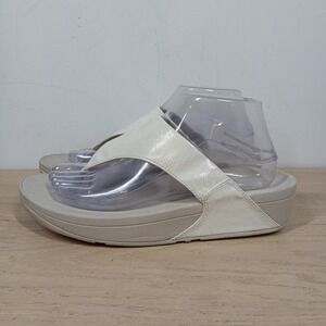 FitFlop Platform Sandals Womens 9 Cream White Thong Slip On Comfort Wedge